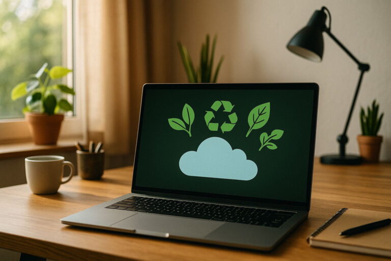 Digitale Nachhaltigkeit im Alltag mit umweltfreundlicher Cloud-Nutzung am Laptop