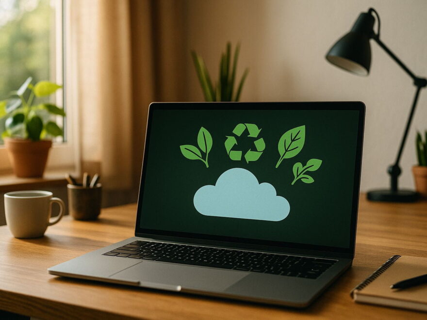 Digitale Nachhaltigkeit im Alltag mit umweltfreundlicher Cloud-Nutzung am Laptop