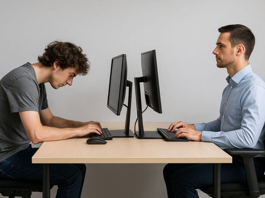 Ergonomie am Monitorarbeitsplatz im Vergleich guter und schlechter Haltung