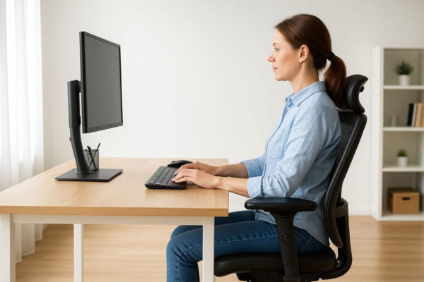 Ergonomischer Schreibtisch und Stuhl für gesunde Haltung Ergonomie am Arbeitsplatz mit optimaler Tisch- und Stuhlhöhe