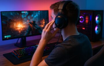Wichtige Kaufkriterien für Gaming-Headsets – moderner Gaming-Setup mit Headset im Einsatz