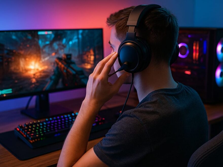 Wichtige Kaufkriterien für Gaming-Headsets – moderner Gaming-Setup mit Headset im Einsatz