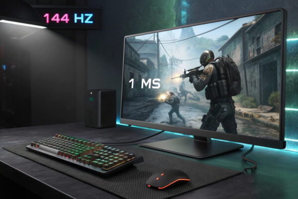 Gaming-Monitor mit 144 Hz und 1 ms Reaktionszeit bei FPS-Spiel – flüssiges Gameplay und schnelle Bildwiederholrate