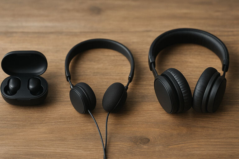 Kopfhörer unter 100 Euro in verschiedenen Bauformen auf Holztisch