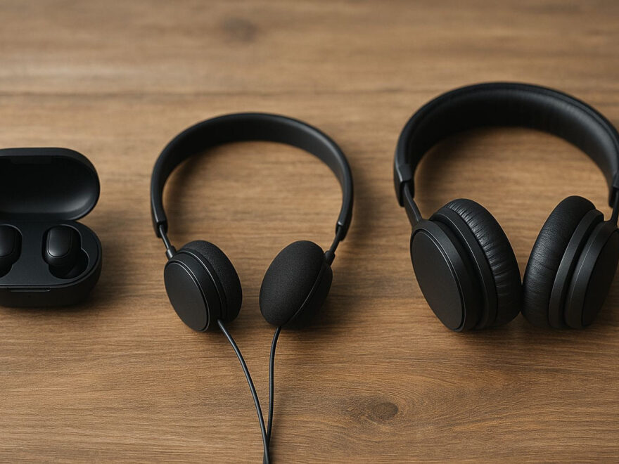 Kopfhörer unter 100 Euro in verschiedenen Bauformen auf Holztisch