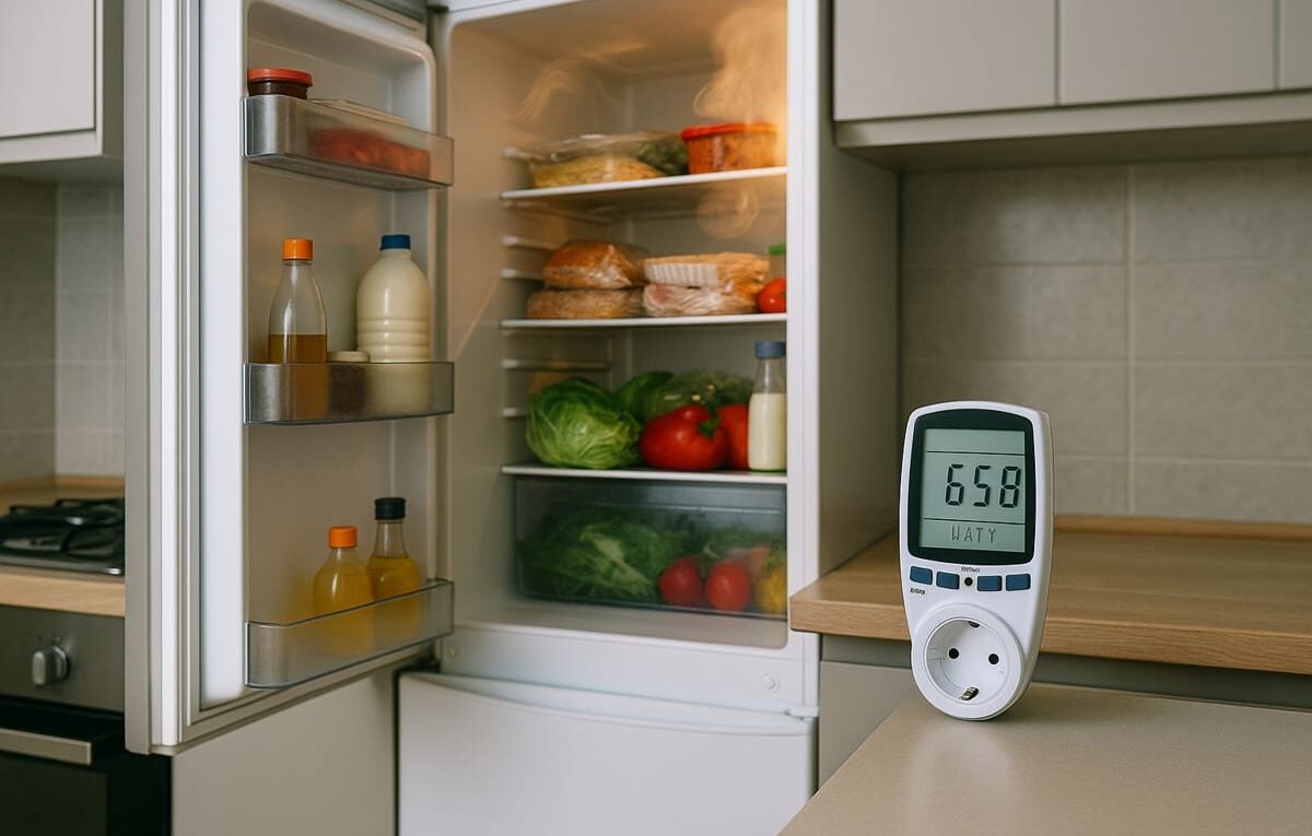Offener Kühlschrank mit Energieverlust durch falsche Nutzung