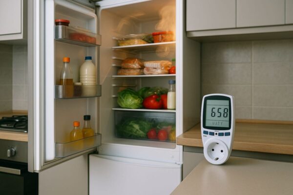 Offener Kühlschrank mit Energieverlust durch falsche Nutzung