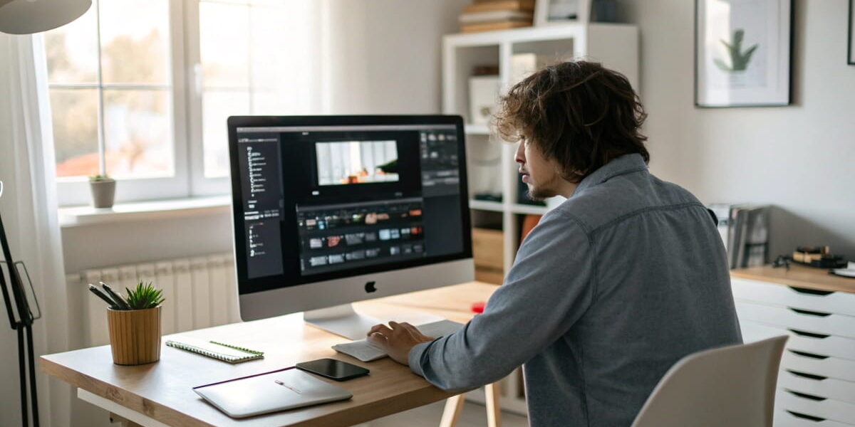 Monitor einstellen an einem modernen Arbeitsplatz