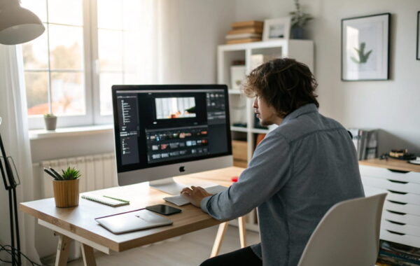 Monitor einstellen an einem modernen Arbeitsplatz