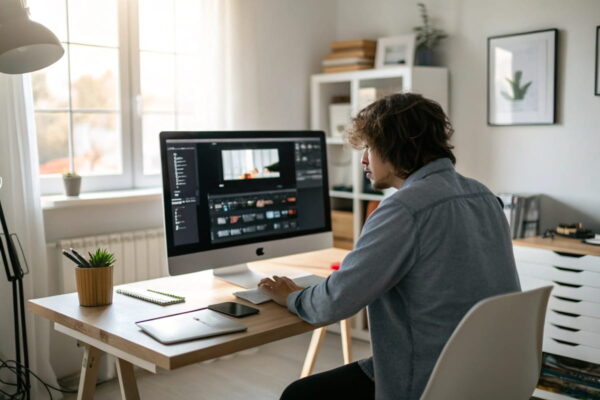 Monitor einstellen an einem modernen Arbeitsplatz