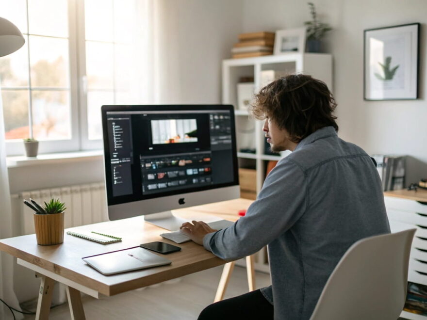 Monitor einstellen an einem modernen Arbeitsplatz