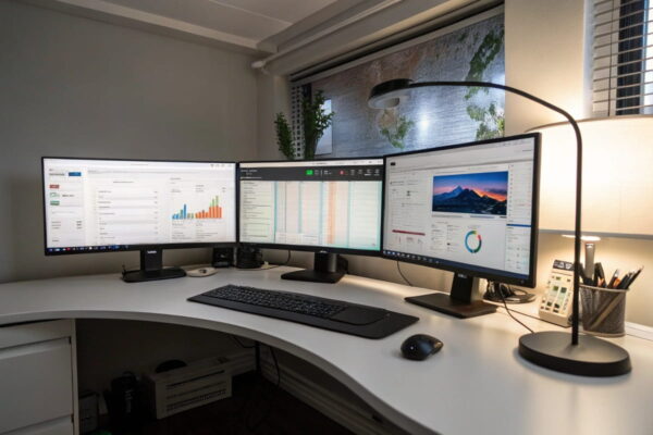 Triple-Monitor-Setup fürs Büro im realistischen Einsatz Effizientes Arbeiten mit mehreren Monitoren fürs Büro im Setup-Vergleich