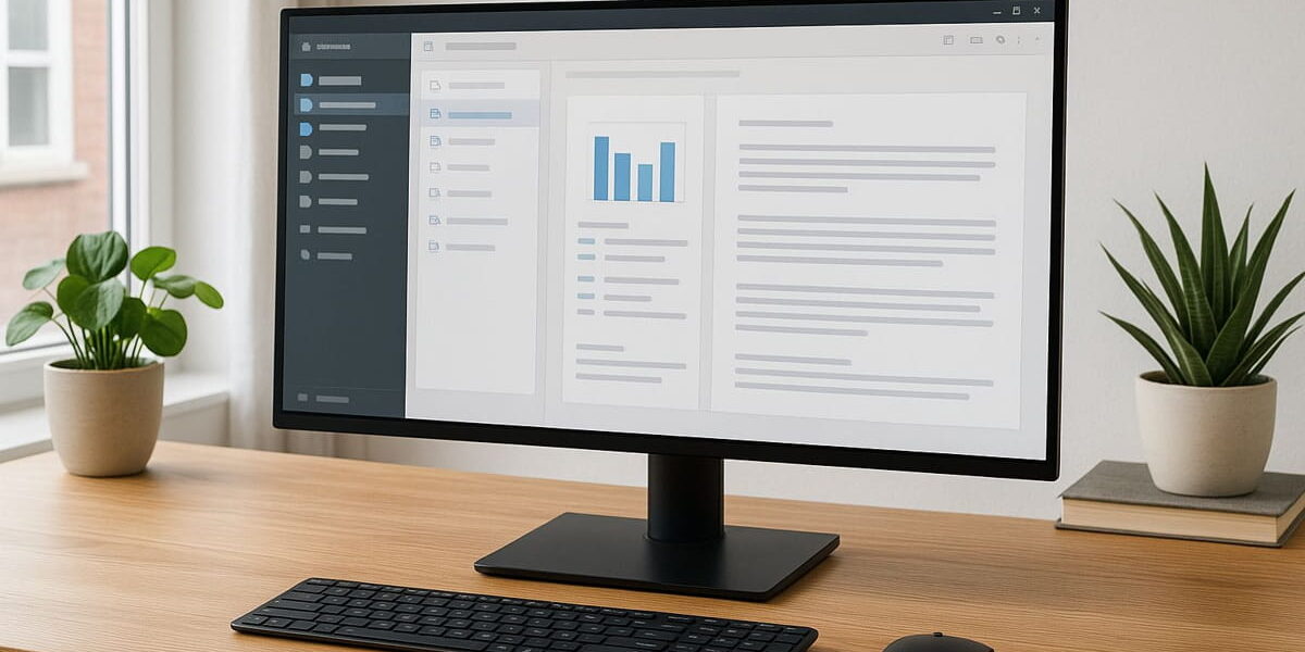 OLED-Monitore im Homeoffice mit geöffneter Büroanwendung