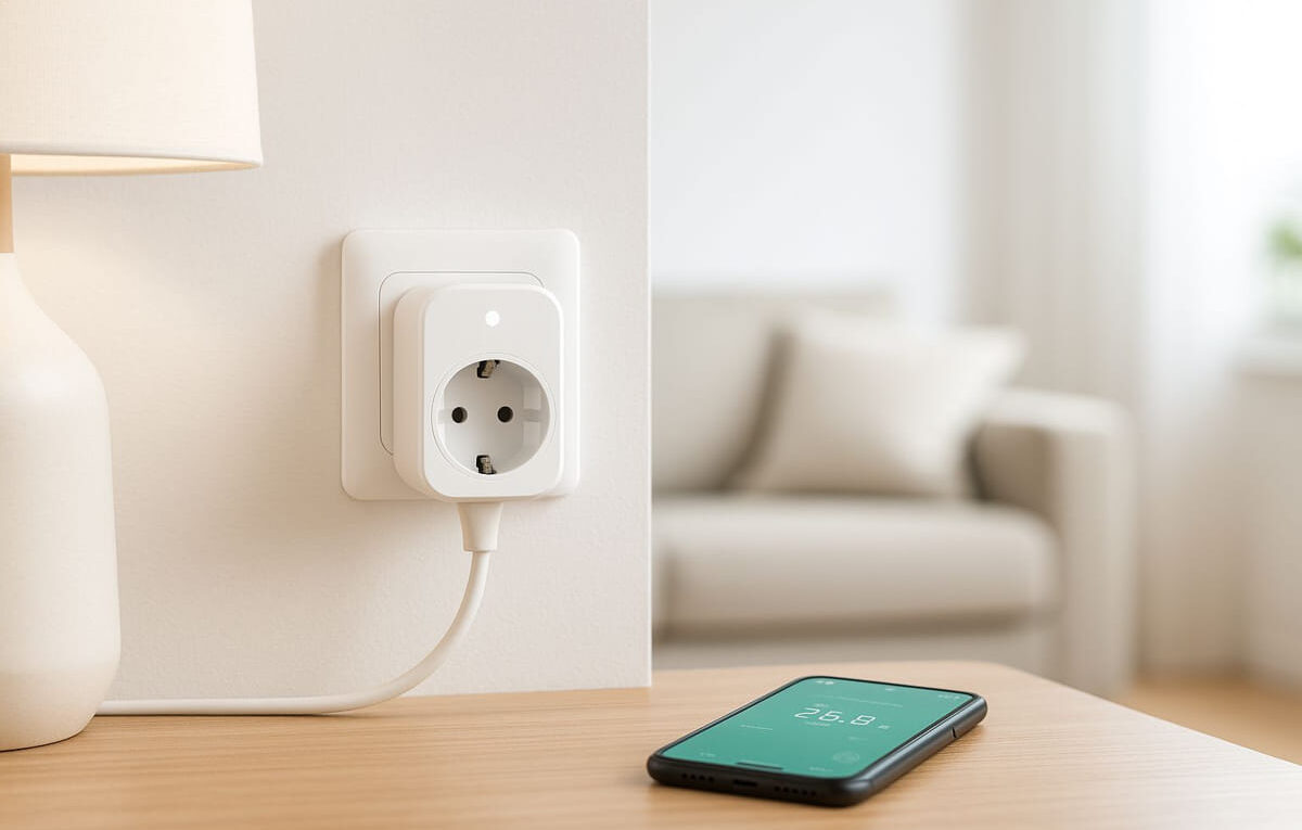 Ein smarten Zwischenstecker misst den Stromverbrauch eines angeschlossenen Geräts