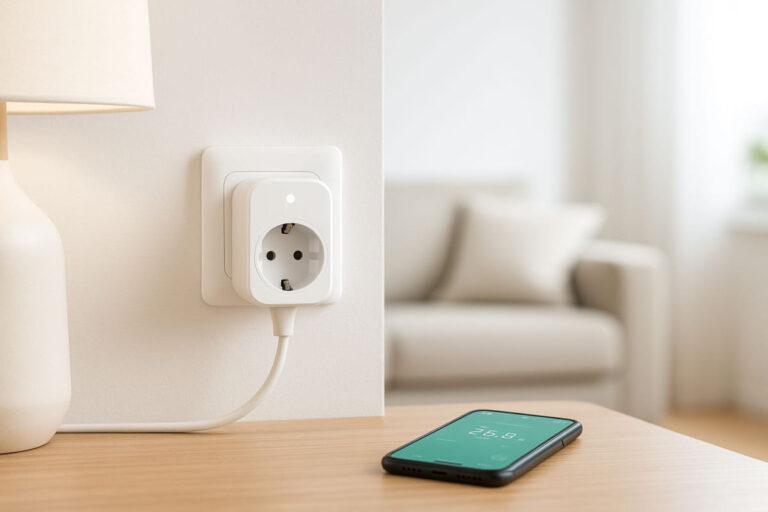 Ein smarten Zwischenstecker misst den Stromverbrauch eines angeschlossenen Geräts