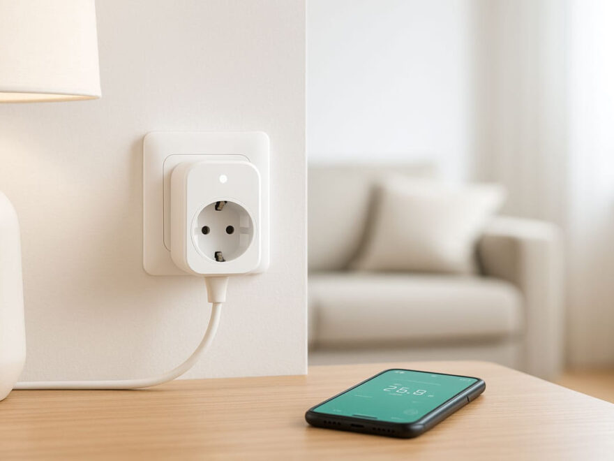 Ein smarten Zwischenstecker misst den Stromverbrauch eines angeschlossenen Geräts