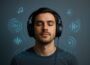 Spatial Audio visuell erklärt mit 3D-Klängeffekt um Kopfhörer