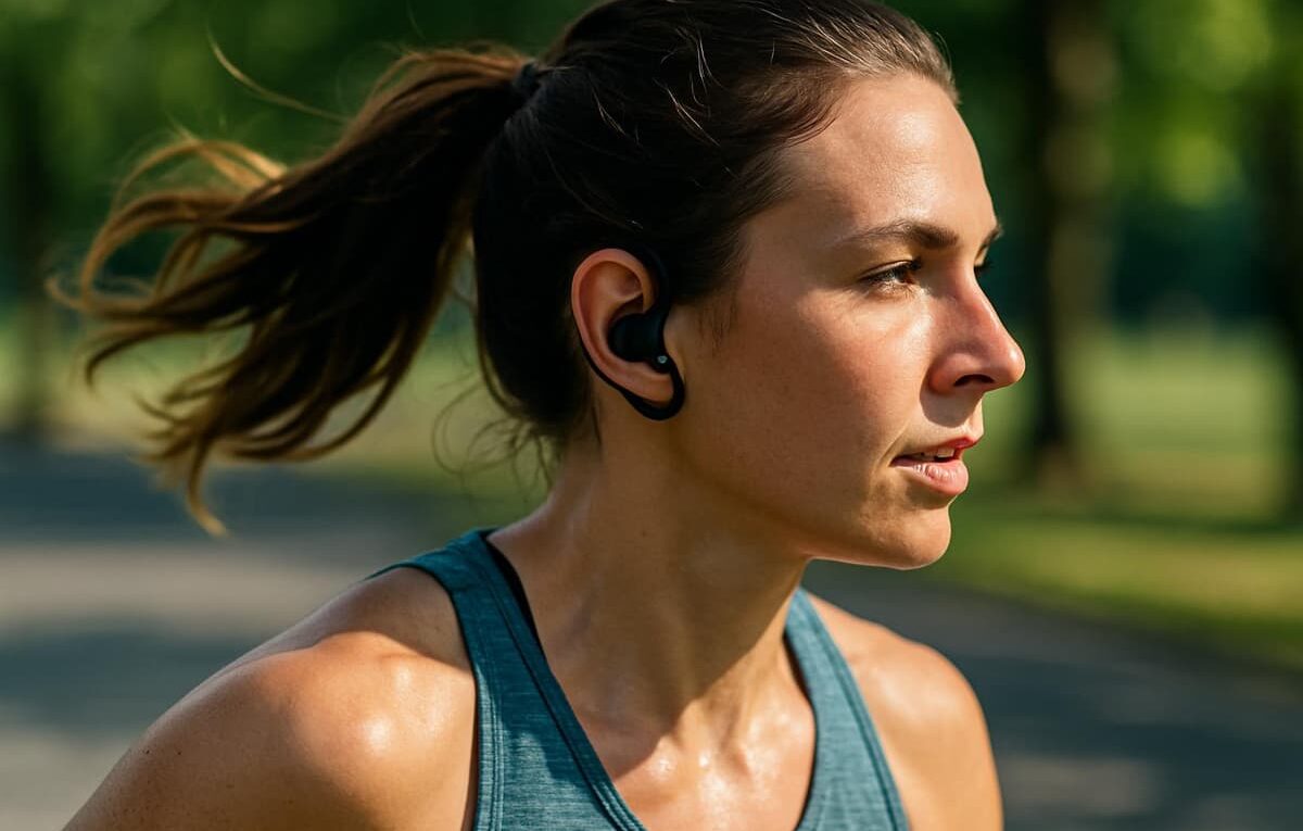 Sport-Kopfhörer mit sicherem Sitz beim Joggen im Einsatz