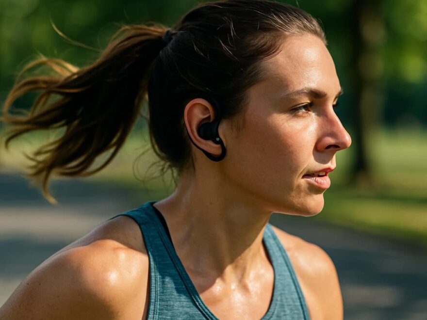 Sport-Kopfhörer mit sicherem Sitz beim Joggen im Einsatz