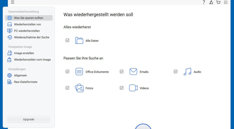 Stellar Data Recovery Professional Installation und erster Eindruck mit Auswahl von Dateitypen zur Wiederherstellung