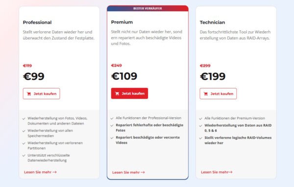 Stellar Data Recovery Professional Preise und Lizenzmodelle im Vergleich