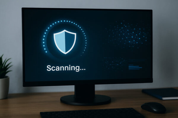 Bildschirm mit Sicherheitsanalyse zeigt, wie ein modernes Virenschutzprogramm Angriffe erkennt und abwehrt