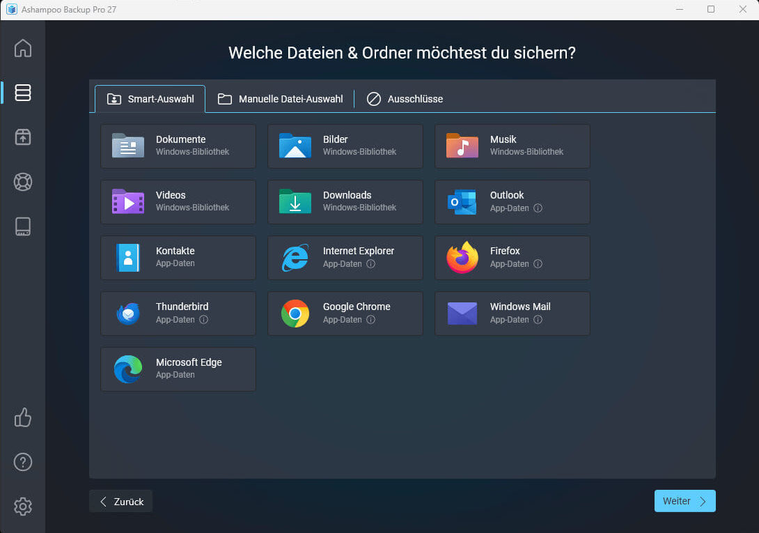 Dateiauswahl in Ashampoo Backup Pro 27 – Dokumente, Bilder und Programme automatisch sichern