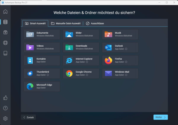 Dateien sichern mit Ashampoo Backup Pro 27 unter Windows Dateiauswahl in Ashampoo Backup Pro 27 – Dokumente, Bilder und Programme automatisch sichern
