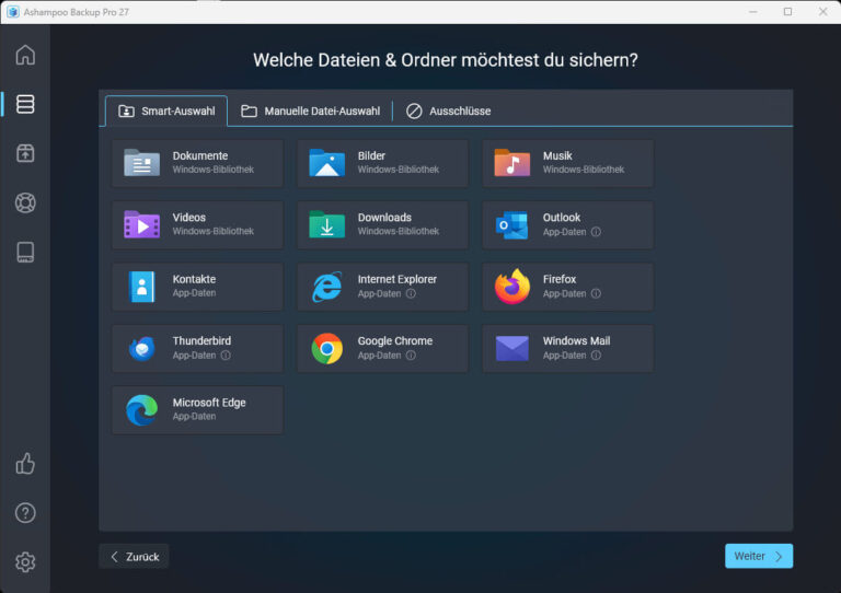 Dateiauswahl in Ashampoo Backup Pro 27 – Dokumente, Bilder und Programme automatisch sichern