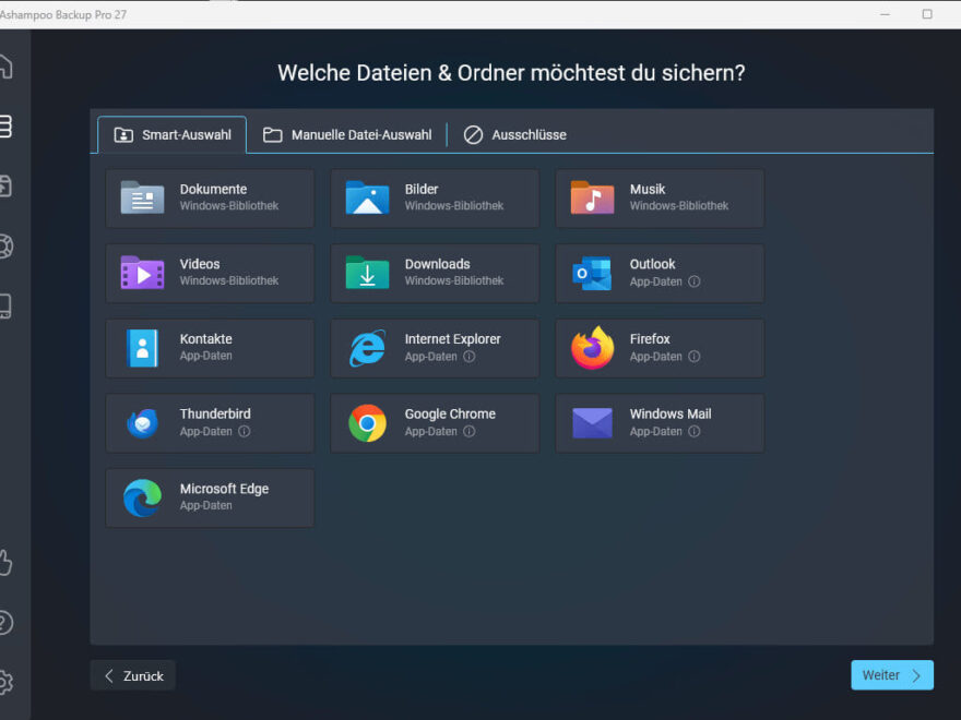 Dateiauswahl in Ashampoo Backup Pro 27 – Dokumente, Bilder und Programme automatisch sichern