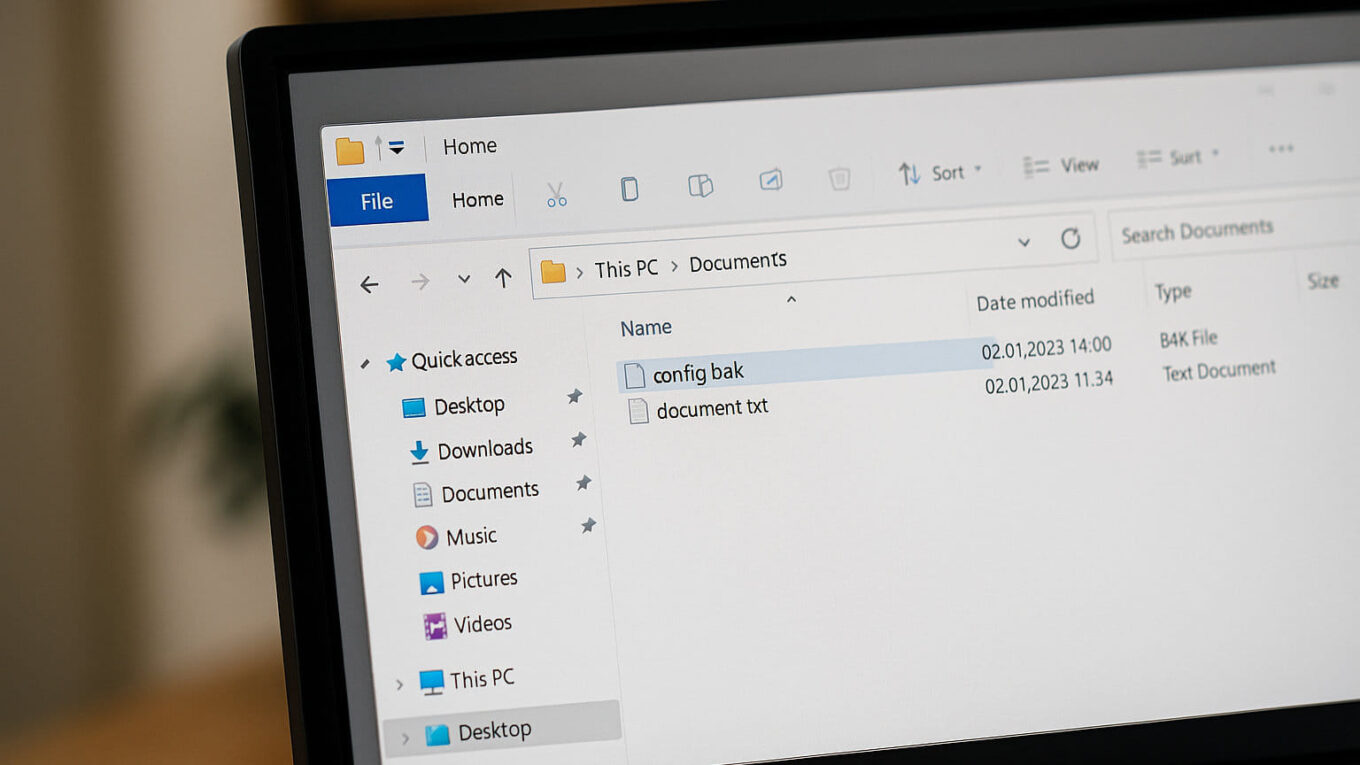.BAK-Datei im Windows-Datei-Explorer als Beispiel für eine Sicherungskopie