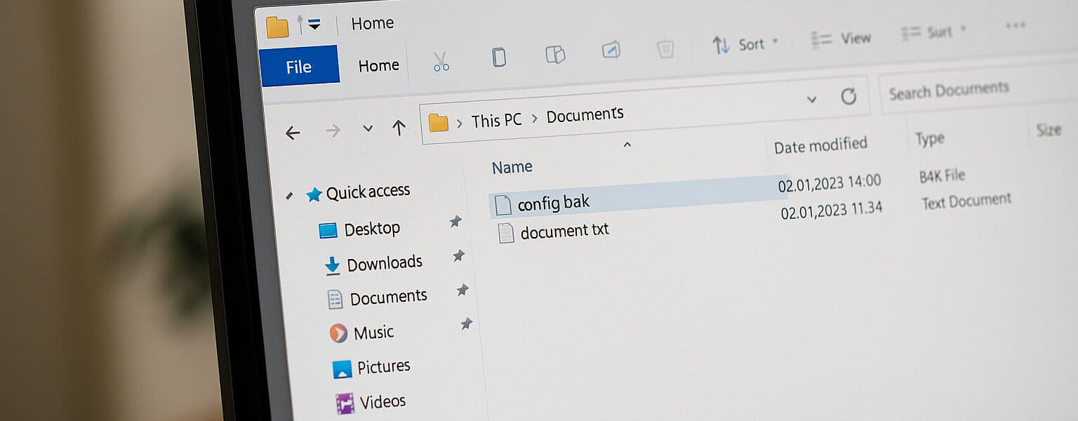 .BAK-Datei im Windows-Datei-Explorer als Beispiel für eine Sicherungskopie
