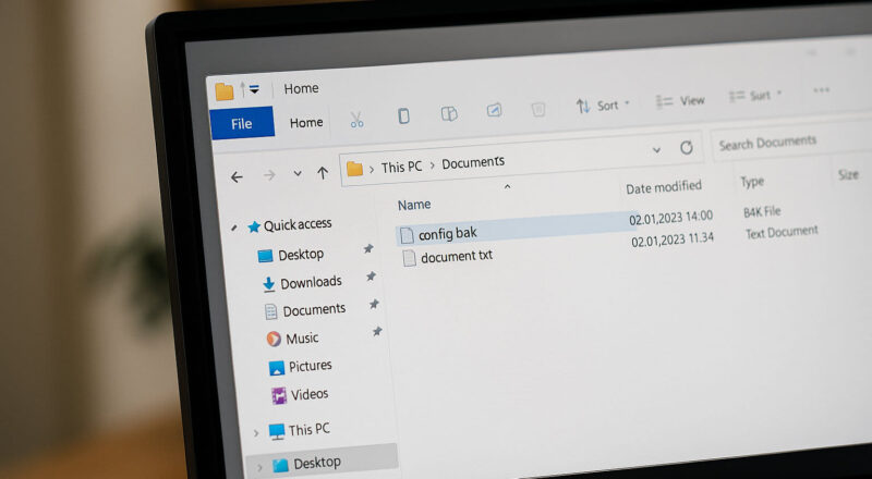 .BAK-Datei im Windows-Datei-Explorer als Beispiel für eine Sicherungskopie