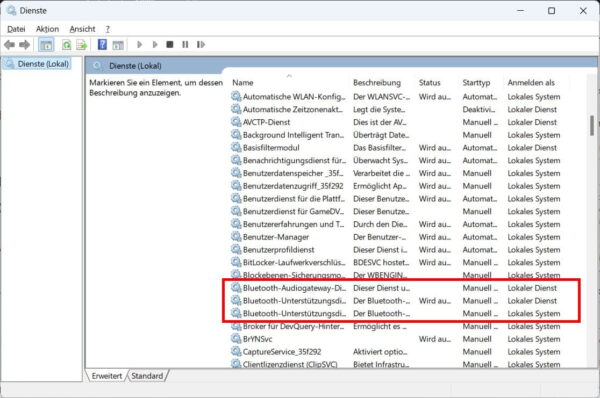 Windows: Bluetooth-Dienste überprüfen Bluetooth-Dienste in der Windows-Diensteverwaltung prüfen