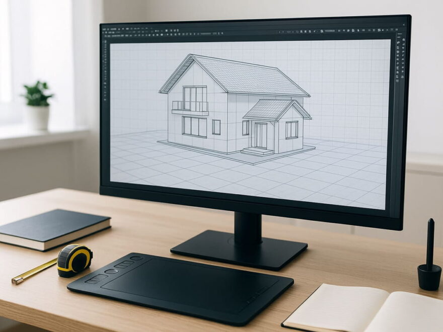 Moderner CAD-Monitor mit technischer Zeichnung auf dem Bildschirm