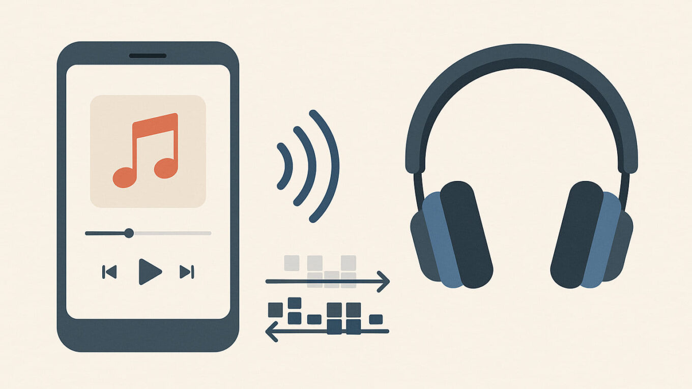 Illustration Codec beim Musikstreaming zwischen Smartphone und Kopfhörern
