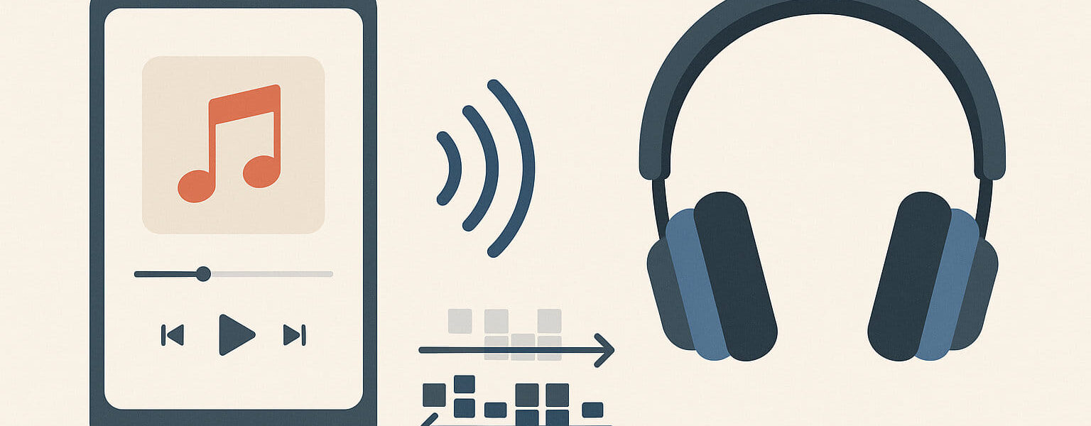 Illustration Codec beim Musikstreaming zwischen Smartphone und Kopfhörern