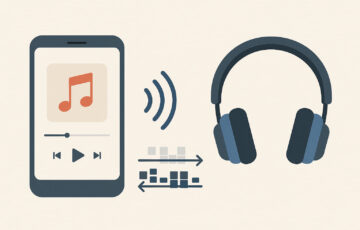 Illustration Codec beim Musikstreaming zwischen Smartphone und Kopfhörern