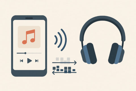 Illustration Codec beim Musikstreaming zwischen Smartphone und Kopfhörern