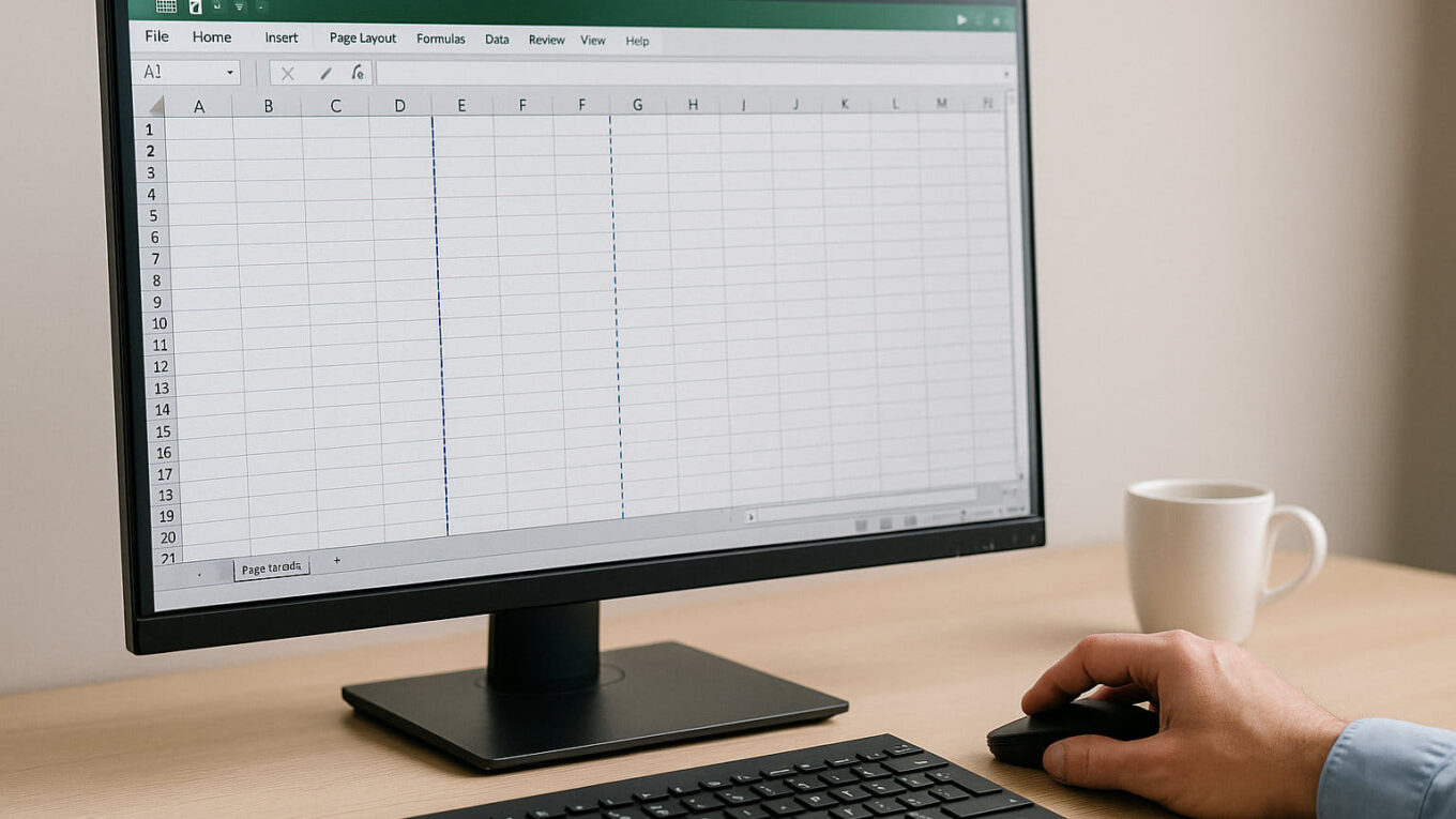 Excel Seitenumbruch erklärt am Beispiel einer Tabelle mit sichtbaren Umbruchlinien