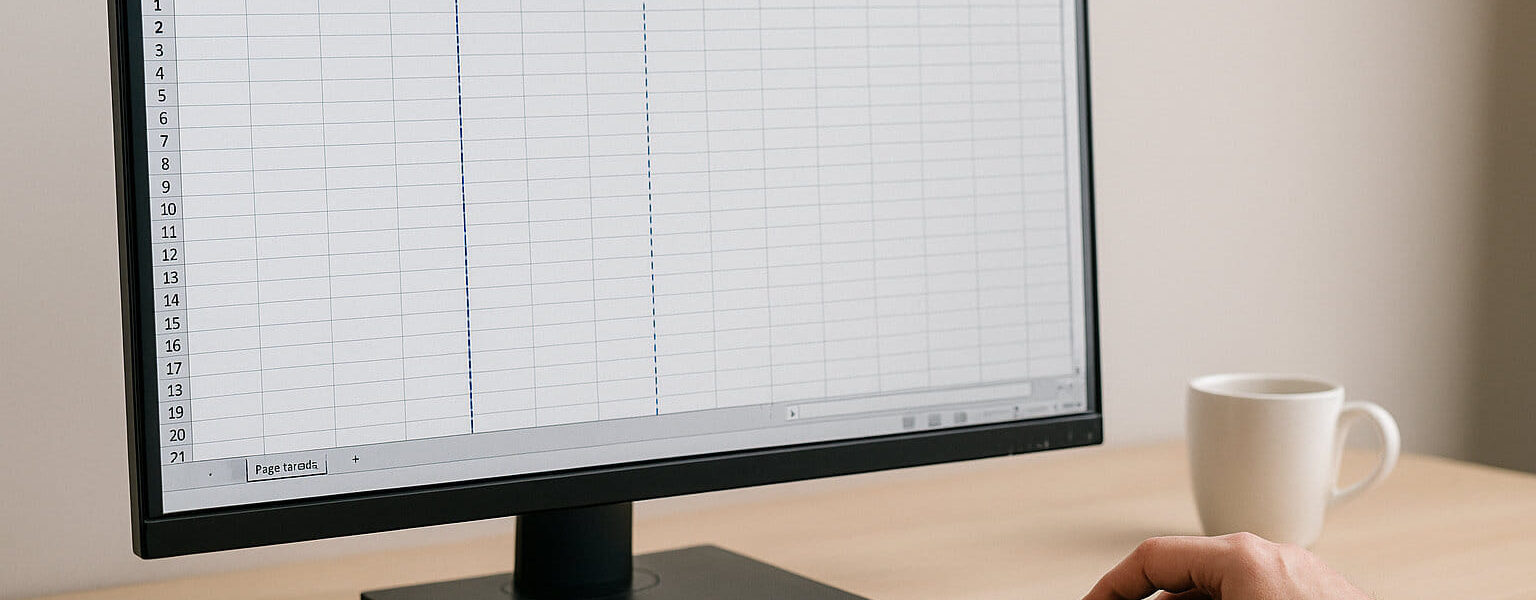 Excel Seitenumbruch erklärt am Beispiel einer Tabelle mit sichtbaren Umbruchlinien