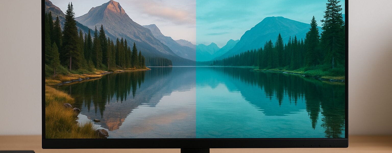 Typische Anzeichen von Farbverfälschungen am Monitor mit Farbstich