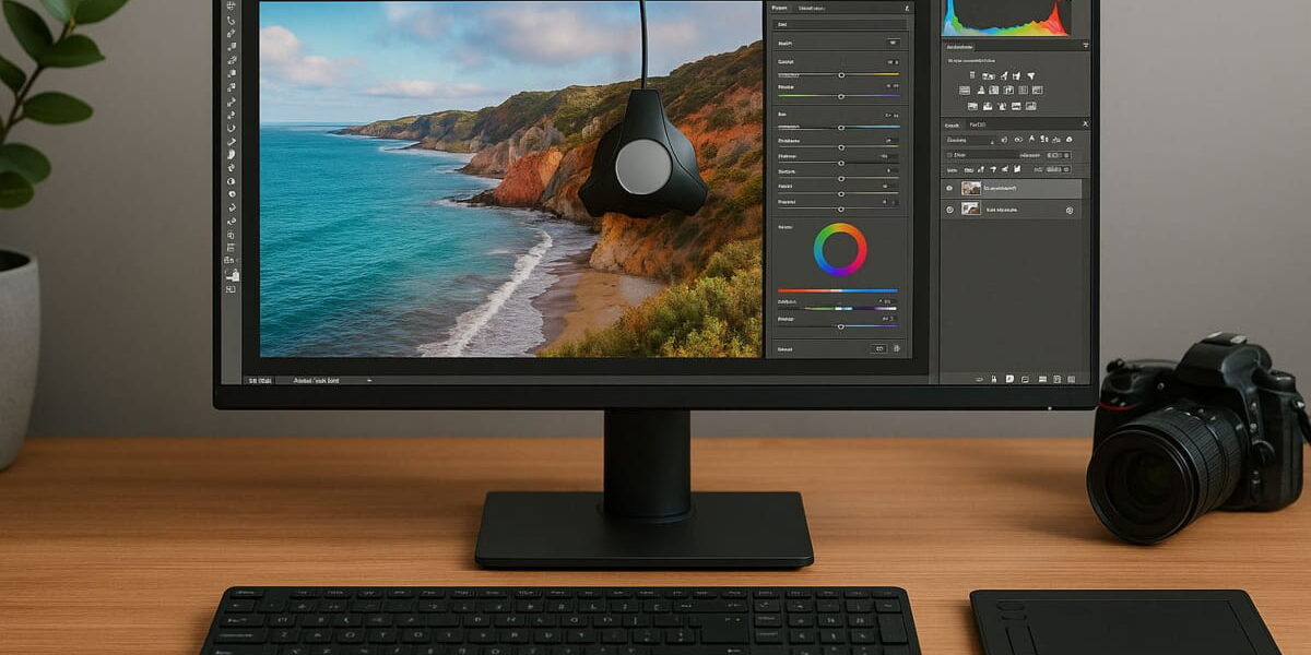 Monitore für Fotobearbeitung im professionellen Einsatz mit präziser Farbdarstellung am Arbeitsplatz