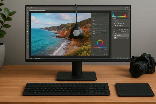 Monitore für Fotobearbeitung im professionellen Einsatz mit präziser Farbdarstellung am Arbeitsplatz