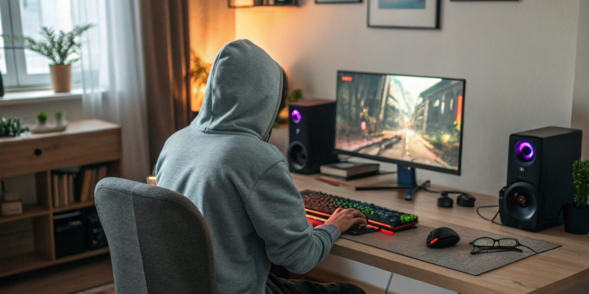 Gaming-Monitore unter 200 € in einem einfachen Einsteiger-Setup mit 24-Zoll-Monitor und RGB-Tastatur