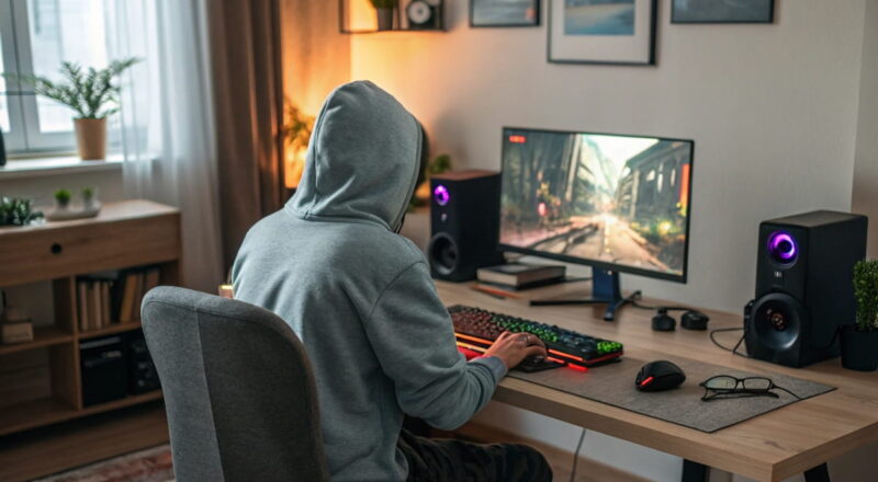 Gaming-Monitore unter 200 € in einem einfachen Einsteiger-Setup mit 24-Zoll-Monitor und RGB-Tastatur