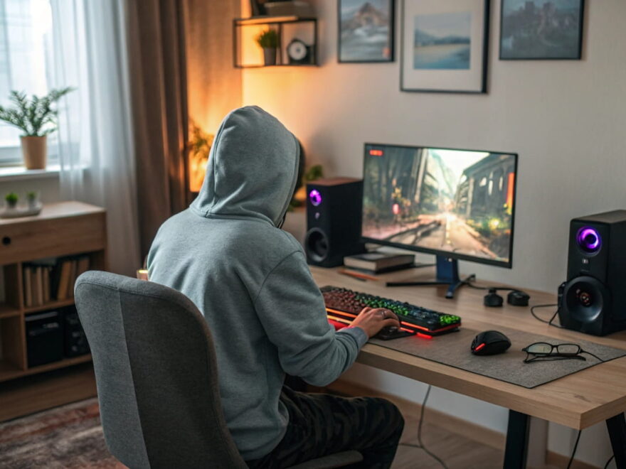Gaming-Monitore unter 200 € in einem einfachen Einsteiger-Setup mit 24-Zoll-Monitor und RGB-Tastatur