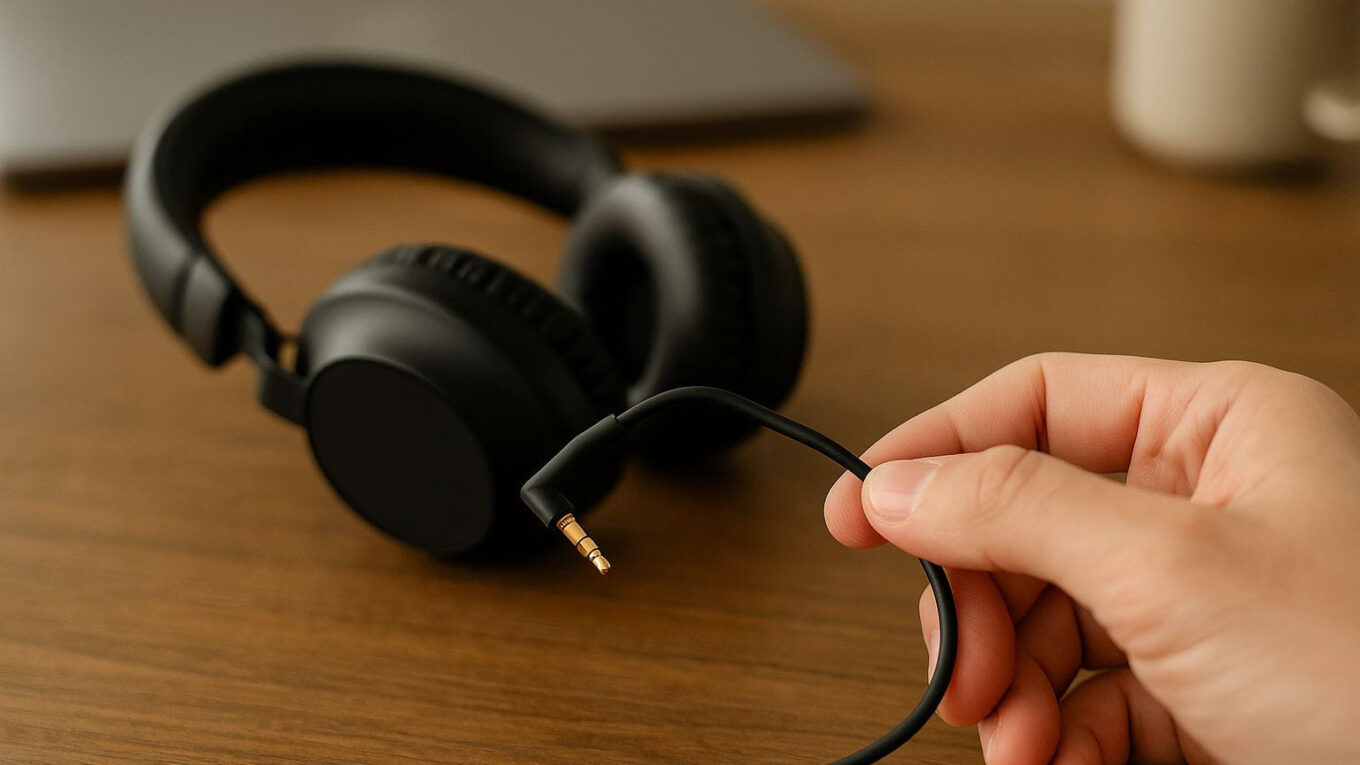 Kabelbruch am Kopfhörer erkennen durch Biegen des Kabels nahe am Stecker