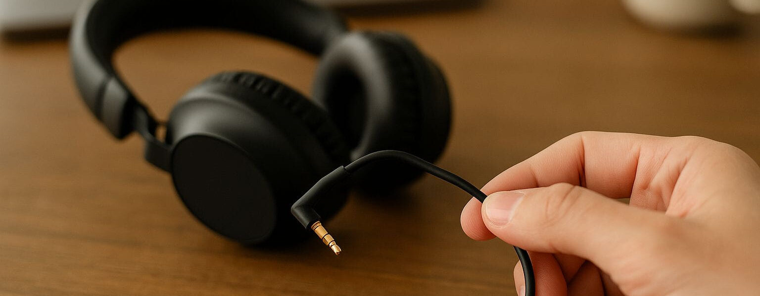 Kabelbruch am Kopfhörer erkennen durch Biegen des Kabels nahe am Stecker