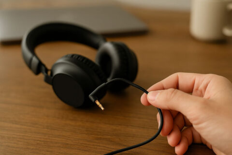 Kabelbruch am Kopfhörer erkennen durch Biegen des Kabels nahe am Stecker